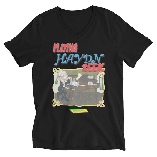 PLAYING HAYDN SEEK  |   Unisex Short Sleeve V-Neck T-Shirt